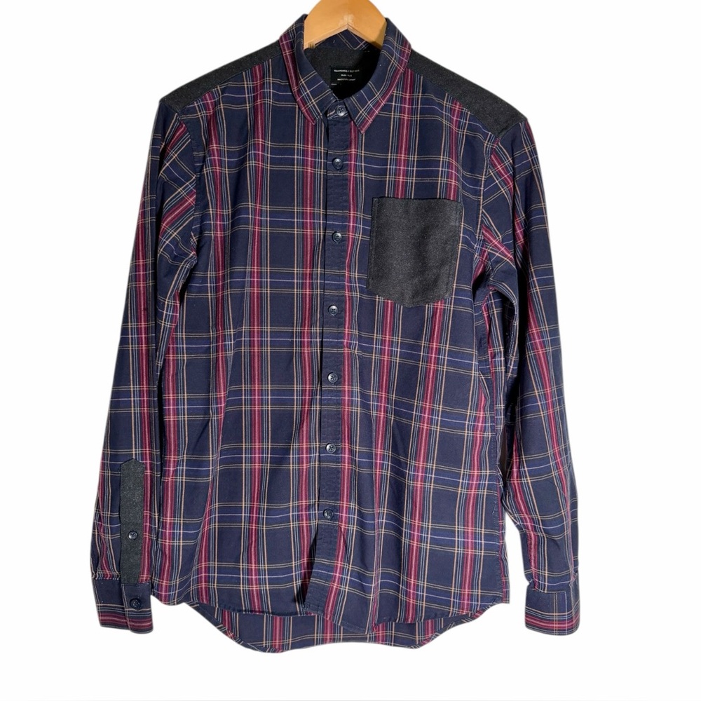 7 Diamonds‎ Men’s Coleman Long Sleeve Button Down Shirt Red Navy Plaid Sz Small